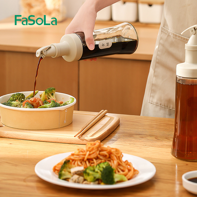 Fasola Household Glass Bottle Oil Pot Oil Pouring Oil Leak-Proof Non-Oil-Stick Sesame Oil Sauce Vinegar Pot Spice Jar Oil Tank