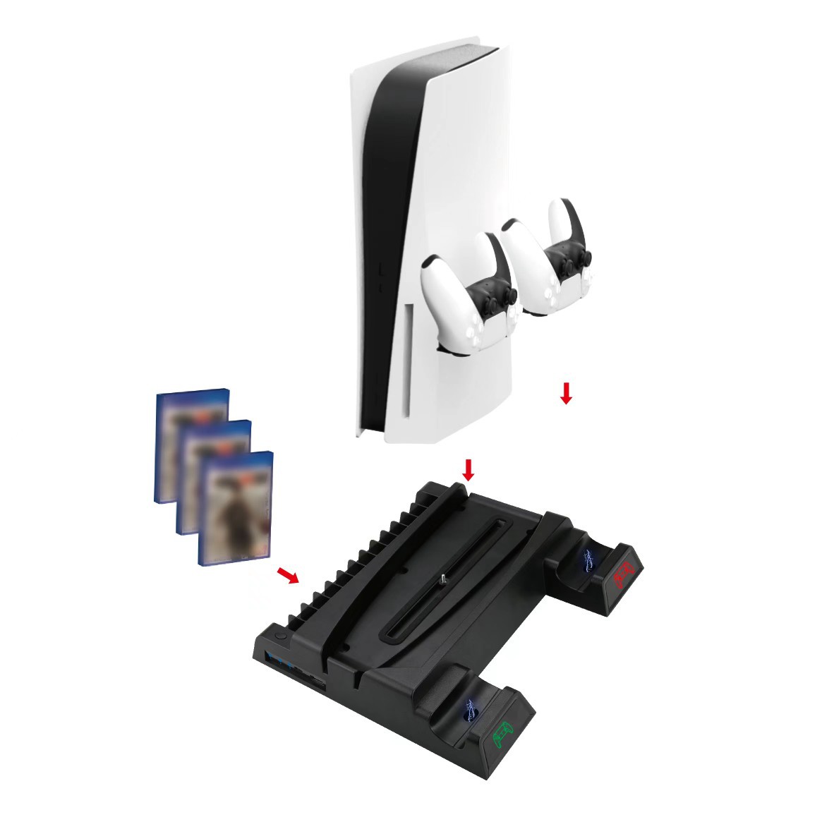 ps5 de uhd主机多功能散热风扇底座 ps5游戏手柄双座充p5碟架风扇
