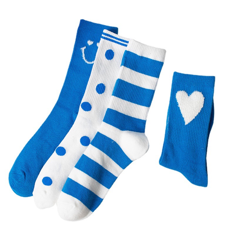 Customized Athletic Socks European and American Ins Trendy Cute Smiley Face College Style Soft Comfort and Casual Sport Mid-Calf Length Sock