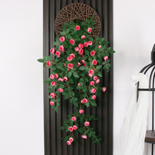 玫瑰花藤仿生墙面遮挡壁挂墙上装饰绿植假花藤条墙壁挂花吊花