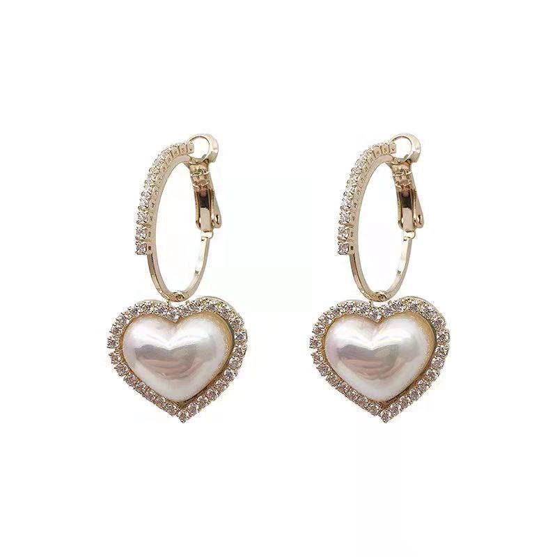 Pearl Heart High-Grade Earrings Sterling Silver Needle Elegant Shining Diamond Light Luxury Frosty Style Earrings