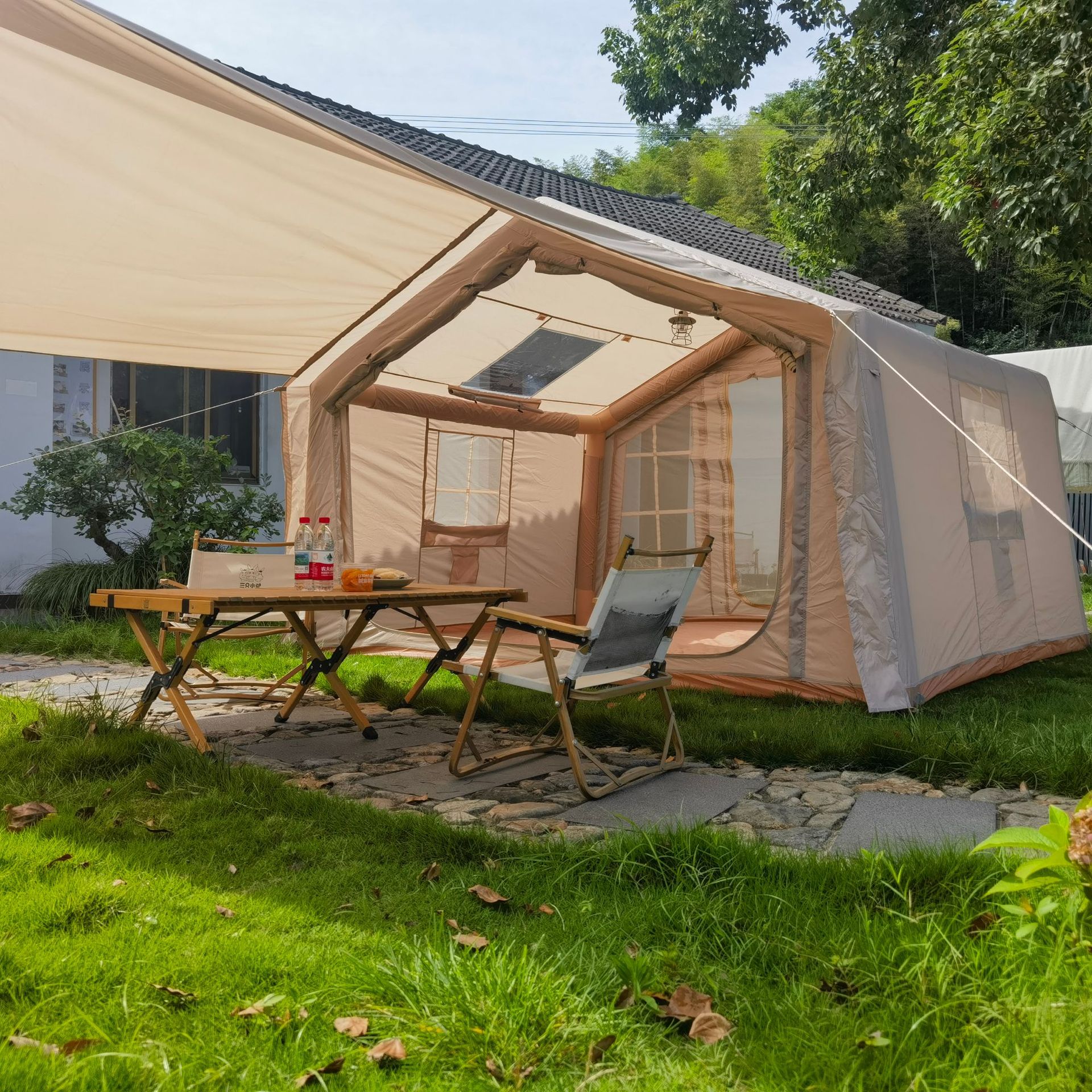 8 + 8m² portable outdoor building-free inflatable tent camping one bedroom one living room roof factory in stock wholesale