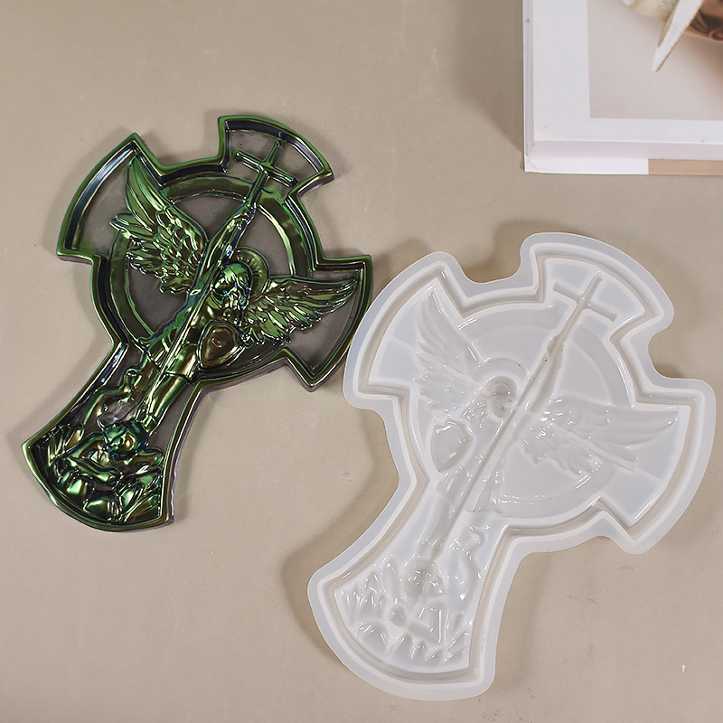 DIY Epoxy Resin Plaster Angel Mike Statue Hanging Cross Storage Dish Silicone Mold