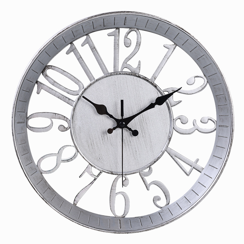 12-Inch American Retro Style Wall Clocks Personality Hollow out Digital Plastic 3D Mute round Wall Clock Quartz Clock