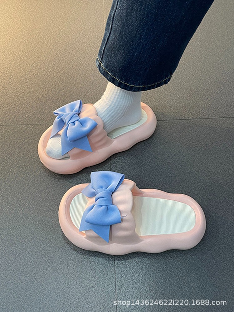 Milk Huhuhu Drooping Sandals for Women 2023 Spring and Summer New Thick Bottom for Outdoors Cute Bow Slippers