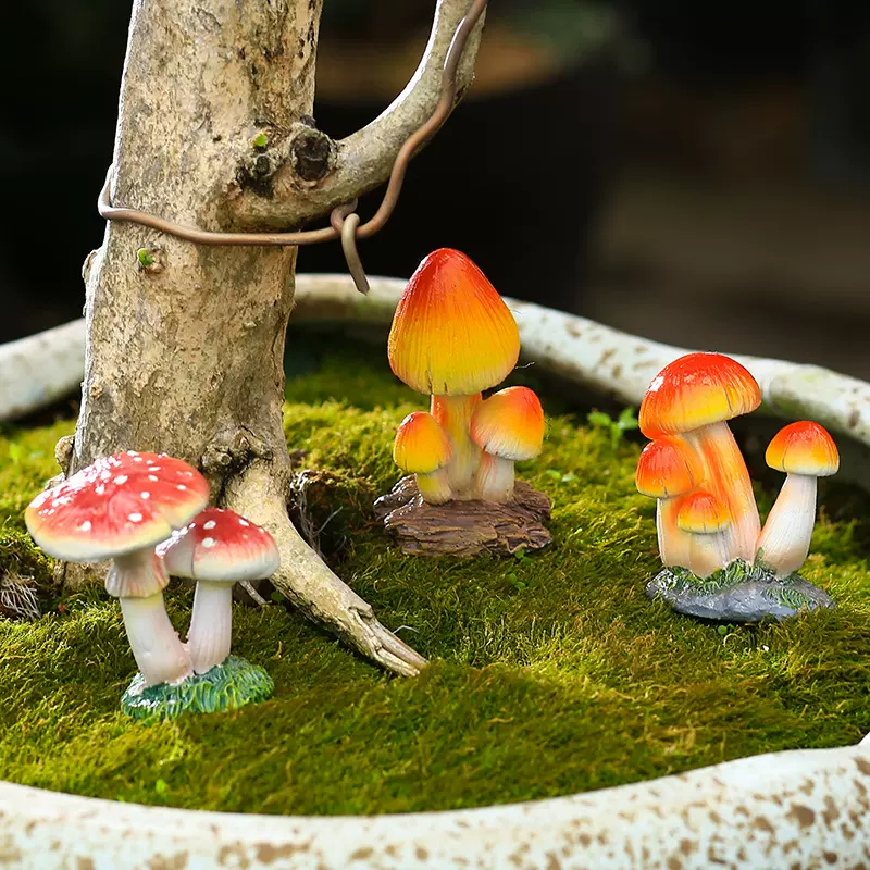 小蘑菇树脂摆件花盆景装饰品多肉苔藓微景观庭院花园鱼缸