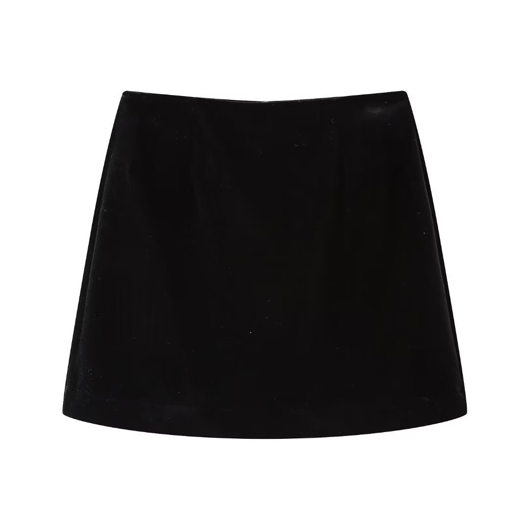 冬季新款时尚女装休闲百搭黑色天鹅绒迷你半身裙子 9279071 800