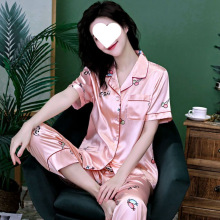 夏天女士冰丝两件套装睡衣女夏季短袖丝绸薄款网