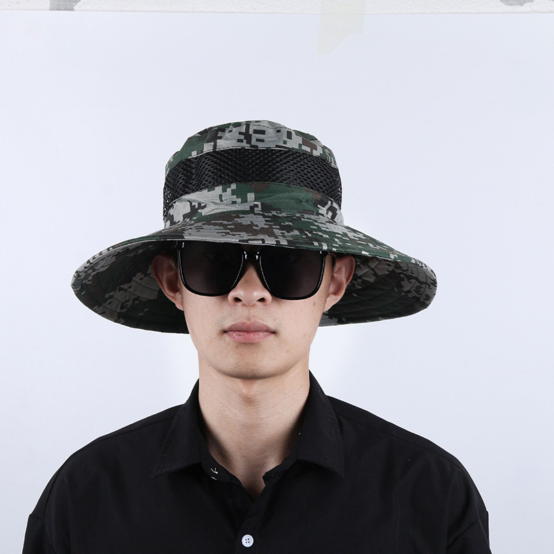 Summer Outdoor Sun-Shade Fisherman Hat Men's Big Brim Mountaineering Fishing Sun Protection Hat Waterproof European and American Leisure Factory Supply