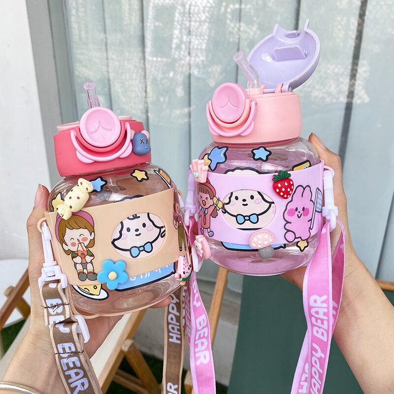 Plastic Water Cup Wholesale Good-looking Children's Water Cup Cute Ins Style Student Big Belly Cup Summer Children's Straw Cup