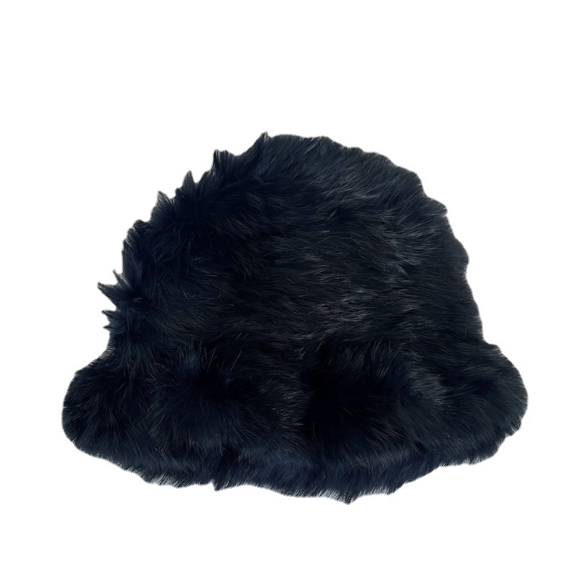 New Style Small Face Bucket Hat Women's Autumn and Winter Rabbit Fur Bag Cap Velvet Cold-Proof Warm Ruffled Bucket Hat