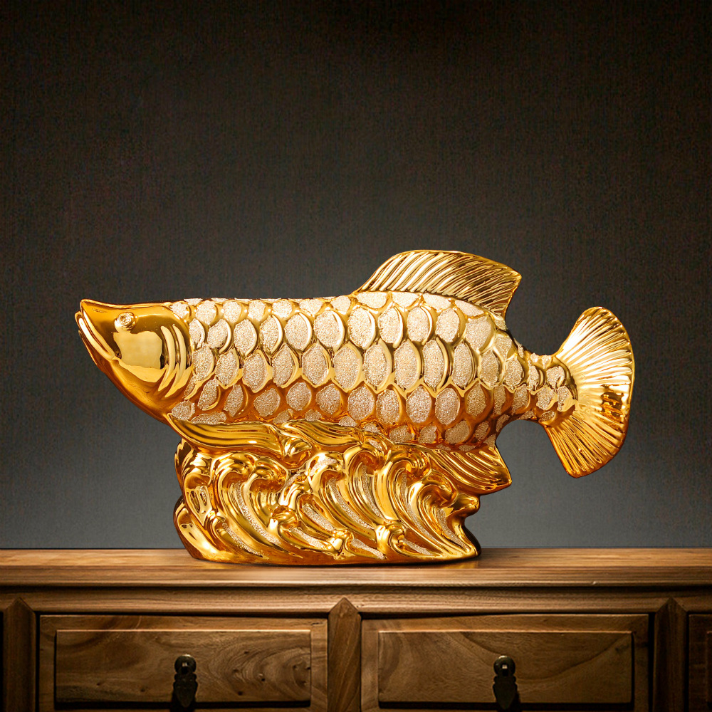 0成交349件创意鱼摆件金银龙鱼陶瓷装饰品客厅家居酒