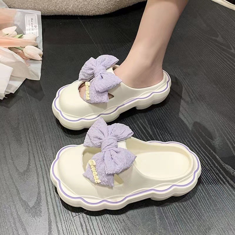 Closed Toe Sandals Women's Summer New Internet Celebrity Ins Outdoor Wear Shit Feeling Thick Bottom Fairy Style Bow Beach Shoes