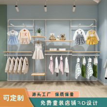 童装店衣服展示架店展示双层陈列架落地式男装橱窗装修设计效果