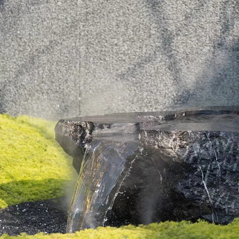 黑山石水钵流水异型加工园林景观置石枯山水组合中式庭院假山组合