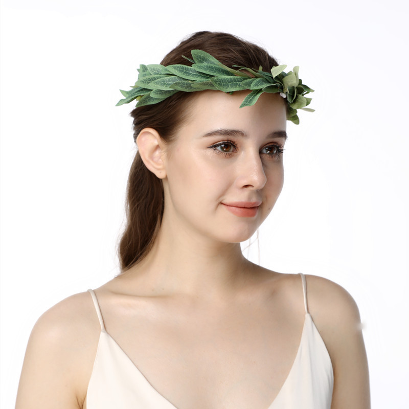 自然风仿真花橄榄叶花环头饰橄榄枝度假写真摄影道具花朵花环发箍