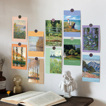 10张复古莫奈油画卡片明信片风景墙贴室内房间墙面卧室海报装饰