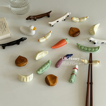 日式ins创意食玩陶瓷筷架合集釉下彩桌面摆件蔬菜筷托笔搁无