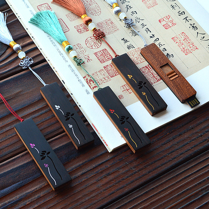 四色荷韵镂空红木制u盘创意木质礼品u盘外壳个性文创礼品古风礼物