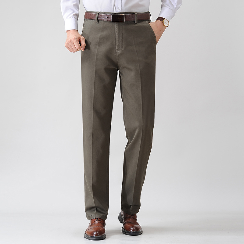 秋冬季弹力韩版纯色男士休闲裤子男黑色厚薄款修身直筒商务男裤