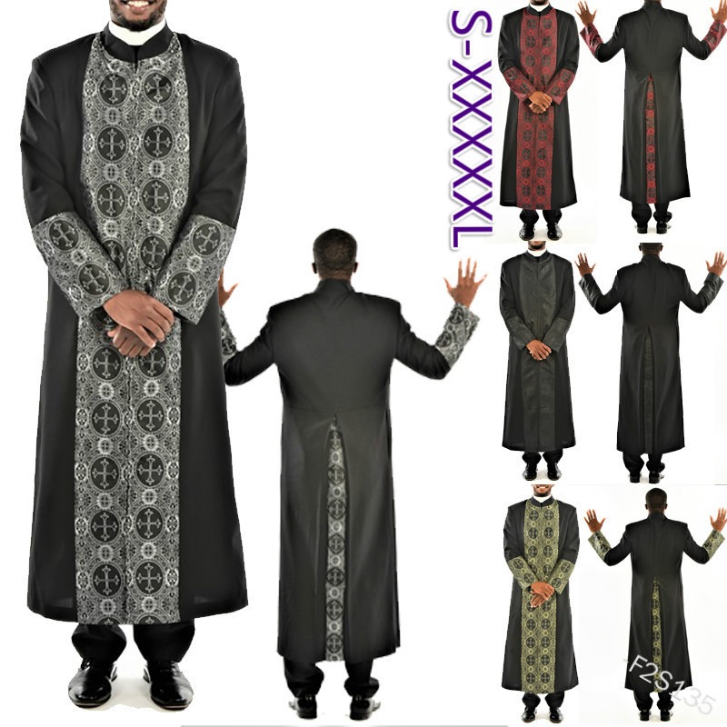 跨境外贸货源2021欧美新款男士长袖长款印花宗教神父道袍 f2s135