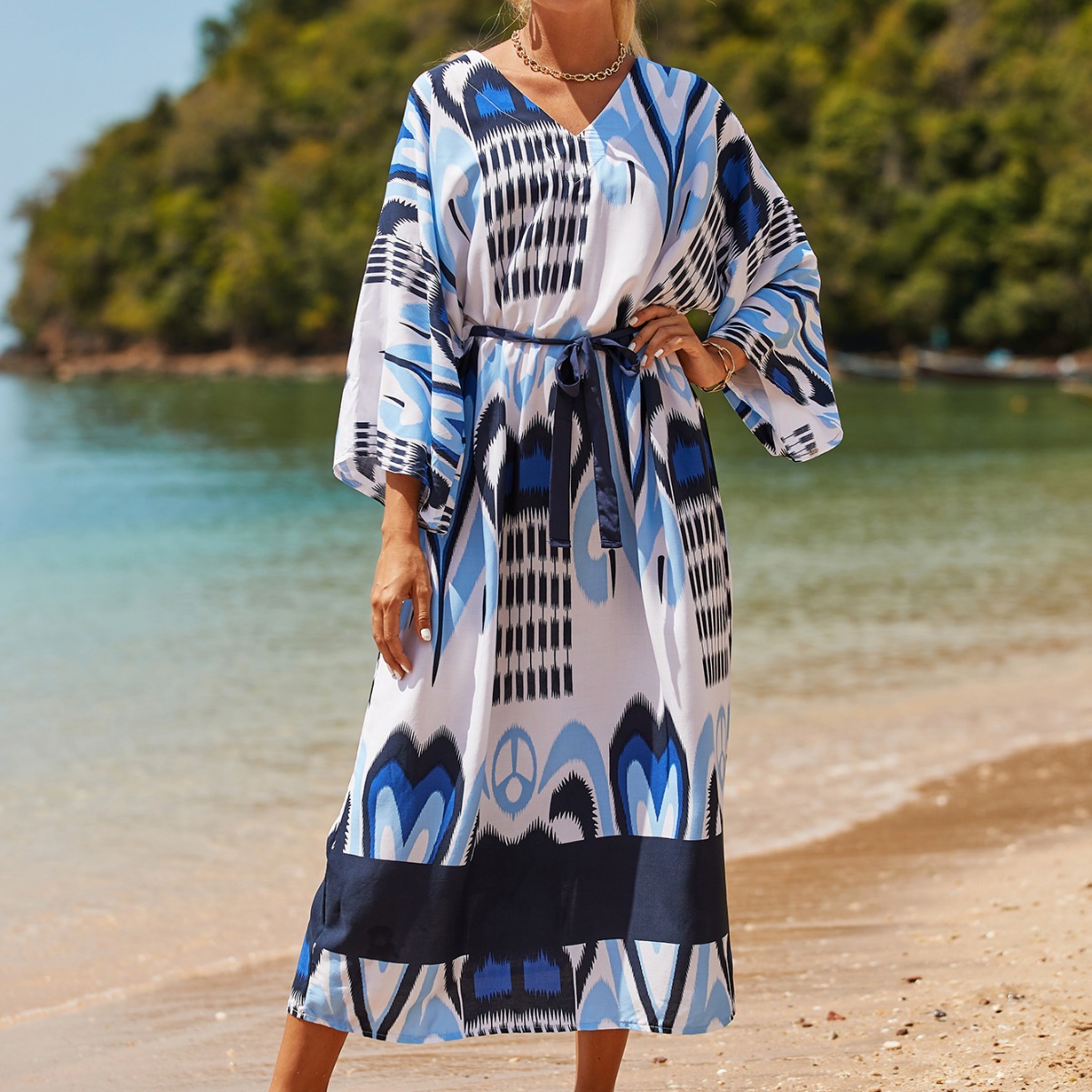 人棉宽松绑带罩衫 度假休闲沙滩比基尼外罩衫 9390-阿里巴巴