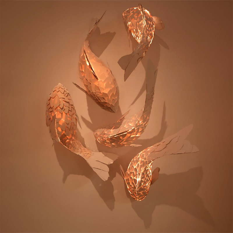 现代中式鱼形吊灯餐厅火锅店酒店会所饭店木艺灯日式艺术装饰鱼灯