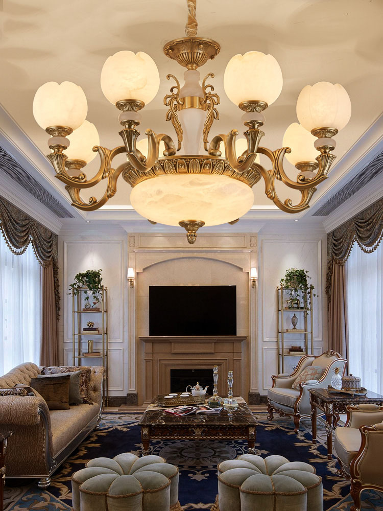 欧式吊灯客厅灯厂家大气天然玉石灯别墅餐厅卧室全铜云石铜灯灯具