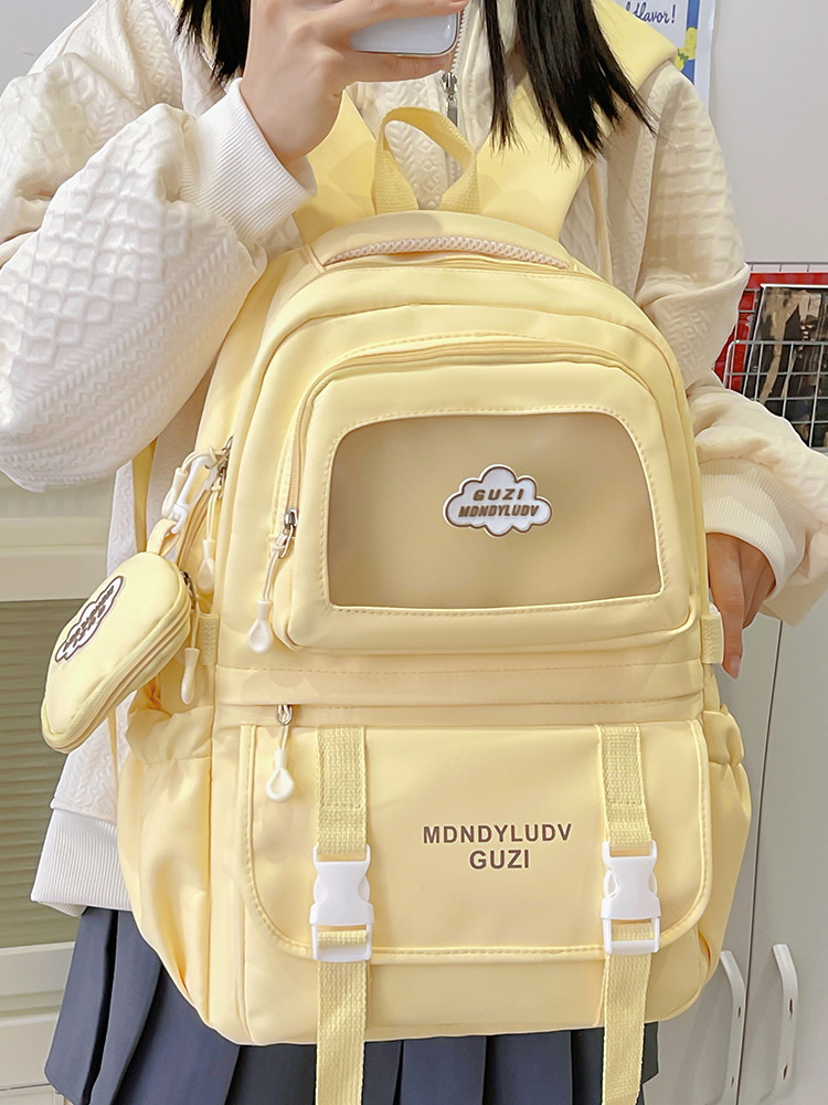 书包女韩版纯色小清新高中大学生背包校园ins风森系简约双肩包女
