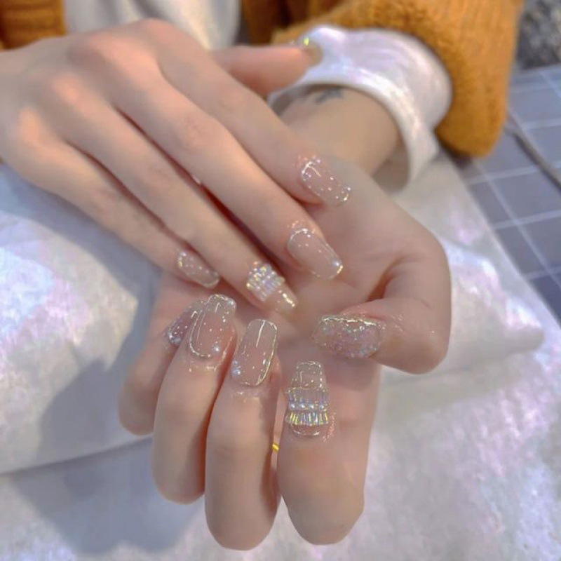 手工穿戴甲成品光疗美甲甲片仙女极光蝴蝶立体甜美显白亮彩美甲