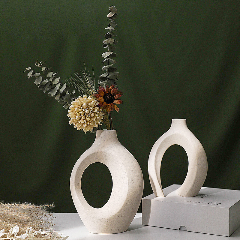 European Style Ceramic Vase Set Ins Style Creative White Simple High Sense Domestic Ornaments Wholesale Flower Ware
