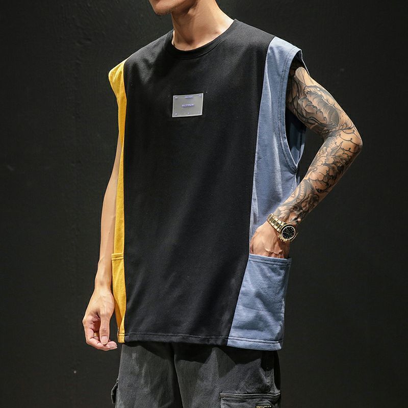 假两件背心夏季薄款棉质男士篮球坎肩冰凉运动马甲无袖短袖球衣