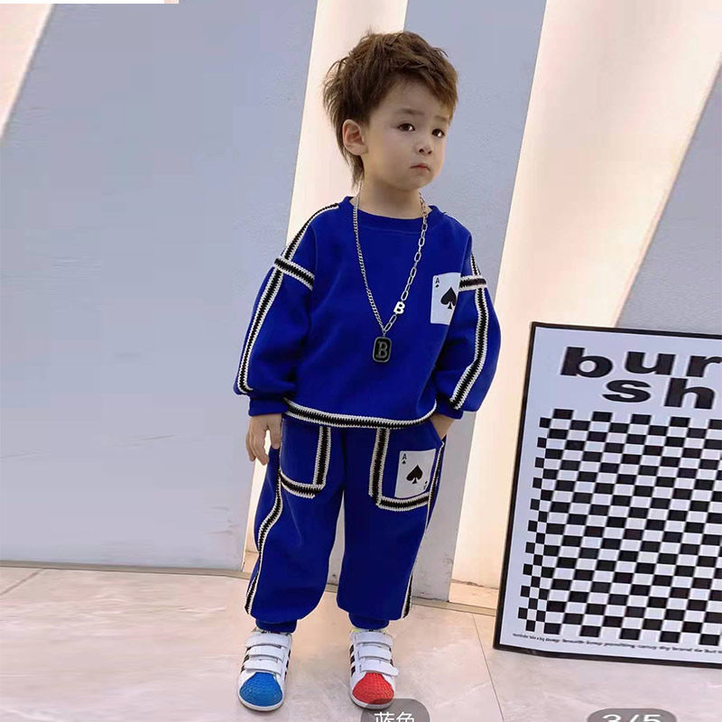 男童春装秋儿童运动衣服帅气男孩秋季童装春秋2022新款黑桃6套装