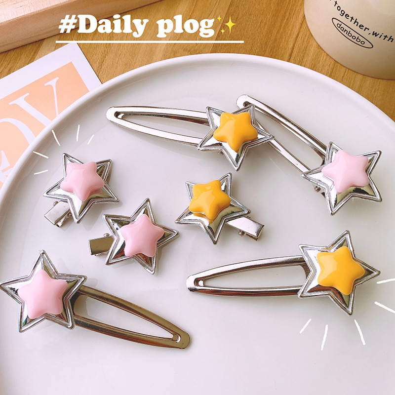 网红亚文化银色金属光泽星星y2k甜酷辣妹发夹刘海夹学生少女发饰