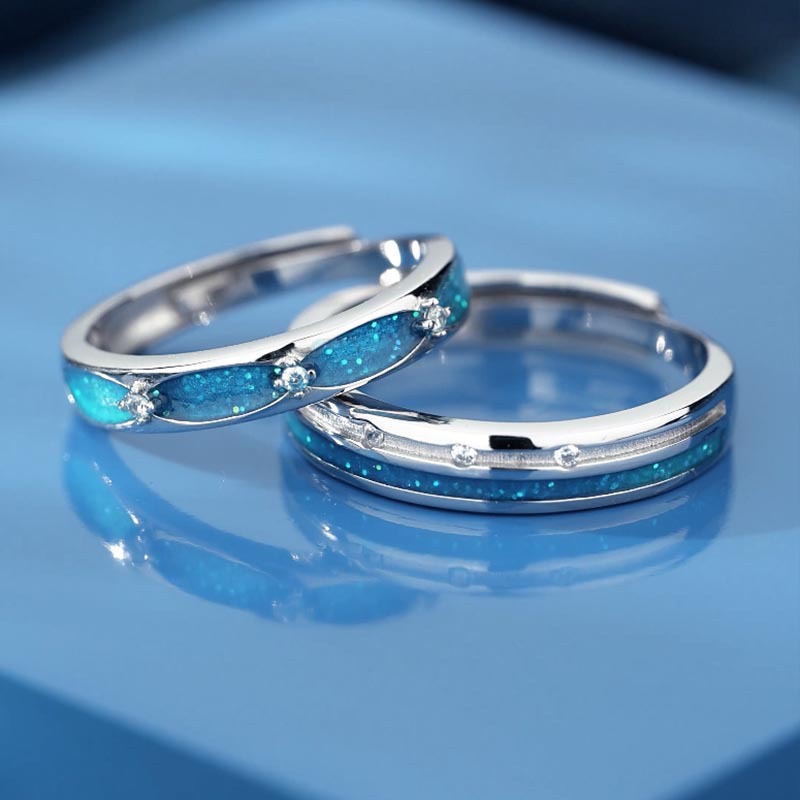 s925银情侣戒指男女一对简约学生开口对戒子刻字情人节礼物高级感