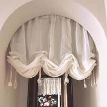 半圆门帘弧形窗魔术贴免打孔日式提拉亚麻窗帘罗马帘隔断帘制作