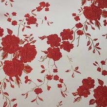 仙女范白底红色玫瑰织金提花化纤时装风衣古装汉服手工设计师布料