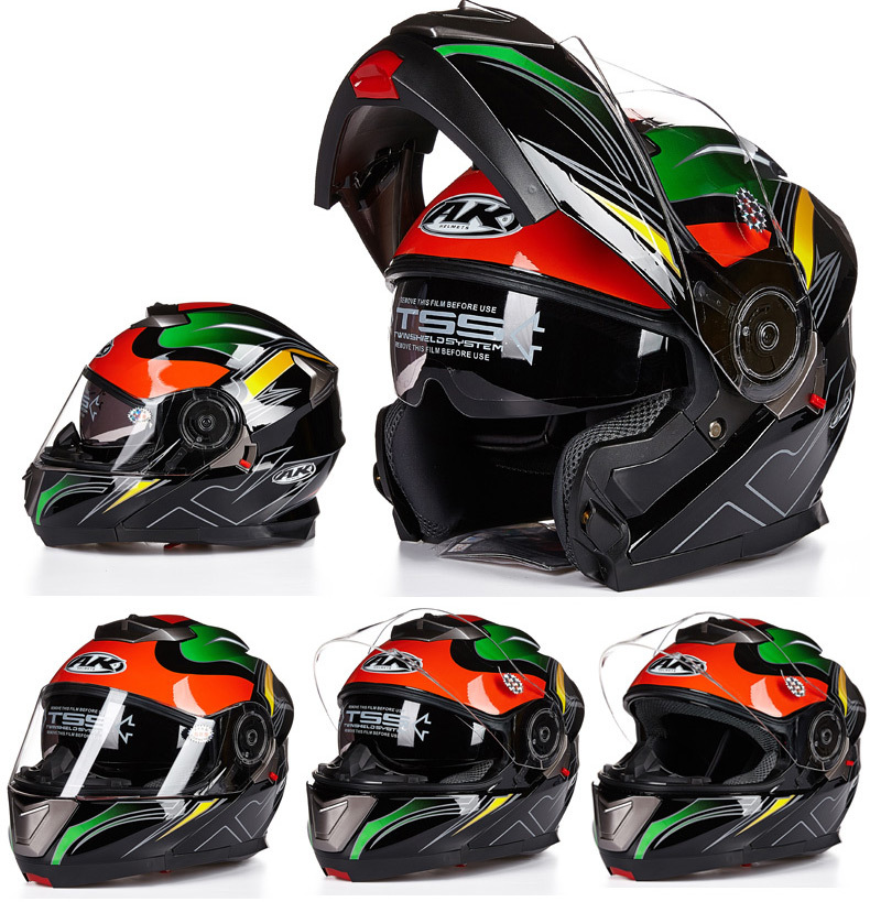 ak艾凯摩托车揭面头盔男全盔赛车机车全盔双镜片防雾四季通用