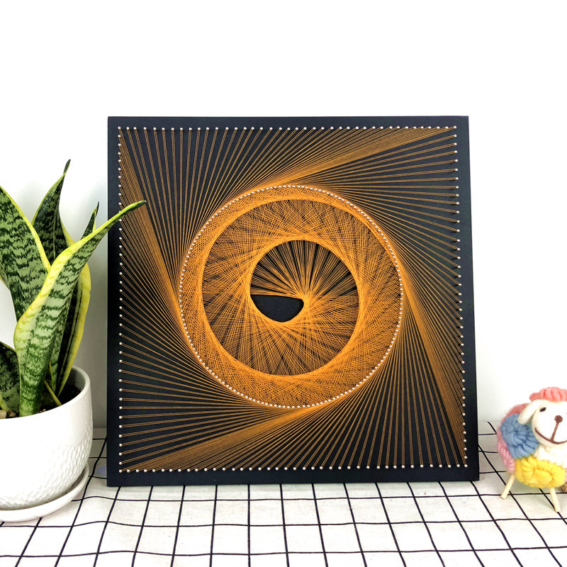 深山火橙3d抽象手工制作diy纱线画钉子绕线装饰画现代简约壁画