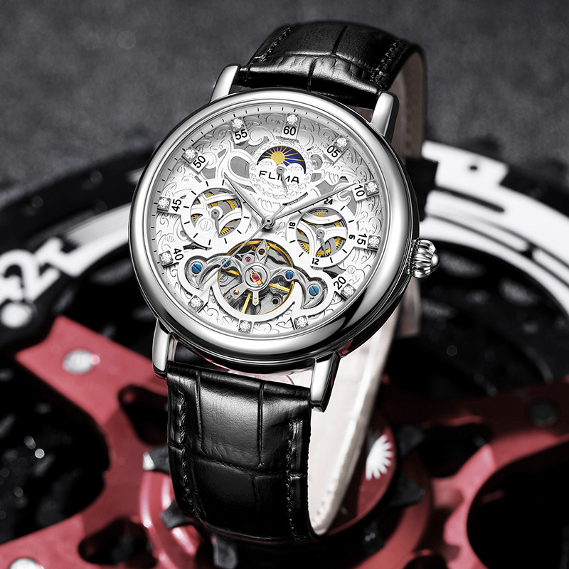 3a206新款全自动镂空机械男表透视防水典雅特别花纹高档男士手表