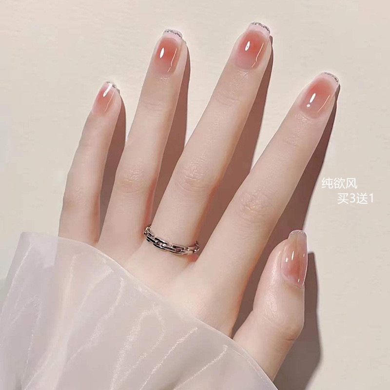 穿戴美甲中短款指甲贴片自粘成品夏季显手白指甲壳可摘戴送果冻胶