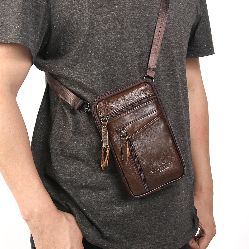 Leather Pocket Men's Mobile Phone Bag Wear Belt Outdoor Sports One-Shoulder Small Bag Business Waist Bag for Collecting Money Factory Wholesale