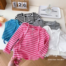 春季韩版儿童1-5岁女童连帽条纹打底衫洋气休闲T恤百搭上衣CY651