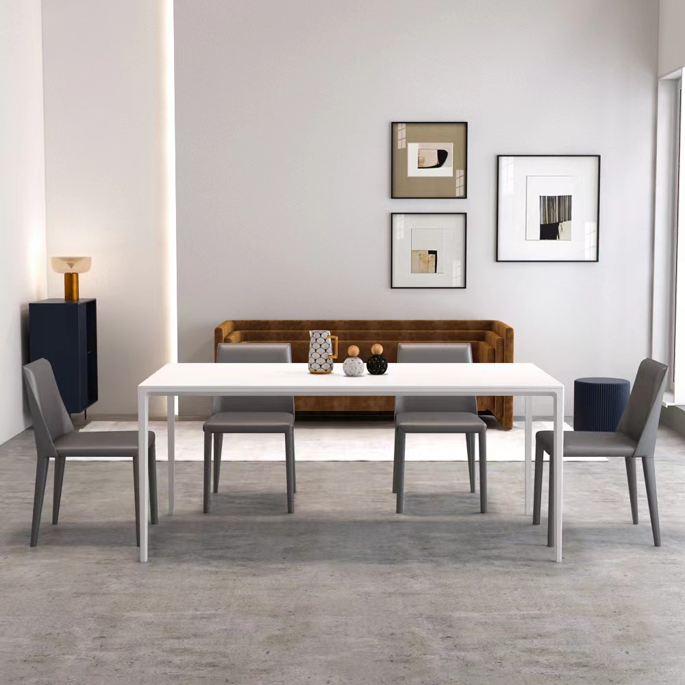 德利丰岩板餐桌家用小户型意式现代简约铝合金长方形白色轻奢饭桌