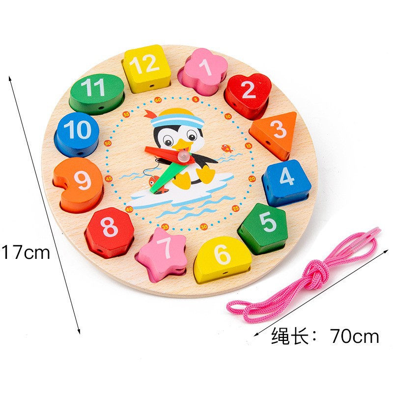 Wooden Children's Early Education Educational Toys Little Alarm Clock Knock Music Instrument Small Bead-Stringing Toy Rainbow Tower Toy Worm Five-Piece Set
