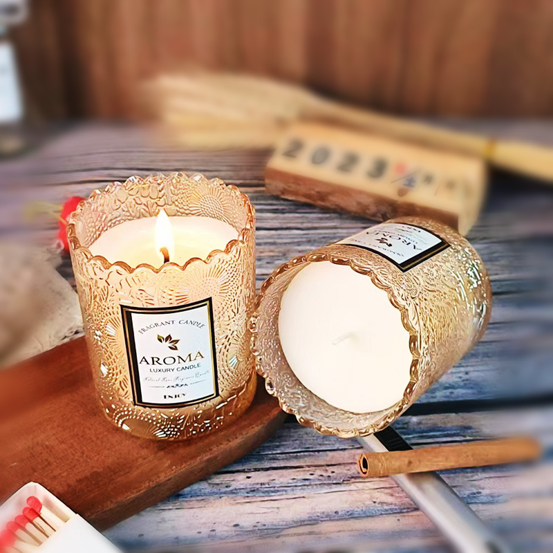 Lace Edge Relief Soy Wax Aromatherapy Candle Indoor Bedroom Creative Lavender Flavor Fragrance Candle Niche Smokeless Candles