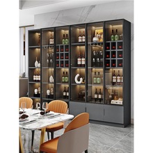 酒柜现代简约轻奢玻璃门展示柜客厅一体靠墙置物架实木单门组合柜