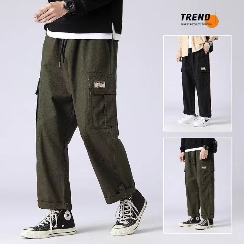 工装裤潮牌男直筒宽松痞帅裤子国潮ins配马丁靴九分裤多口袋长裤