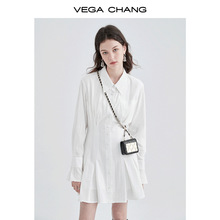 VEGA CHANG白色气质连衣裙设计感法式小众收腰显瘦衬衫裙女春秋