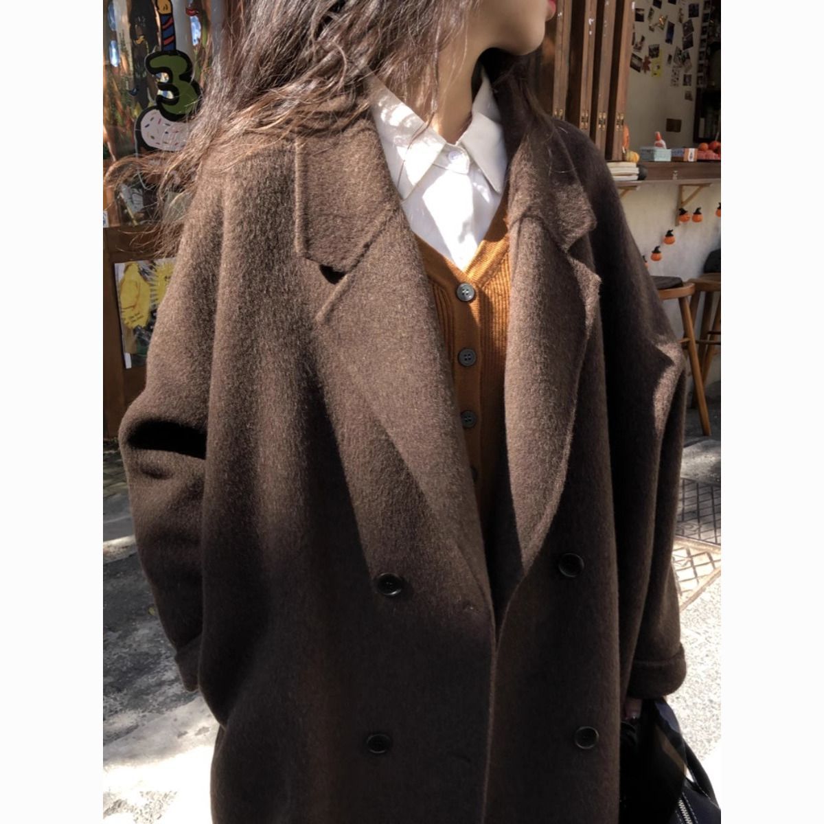 美拉德羊绒大衣女羽绒服白鸭绒内胆中长款2025款毛呢保暖外套